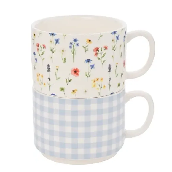 Set of 2 Stacking Mugs - Multicolor, Ceramic