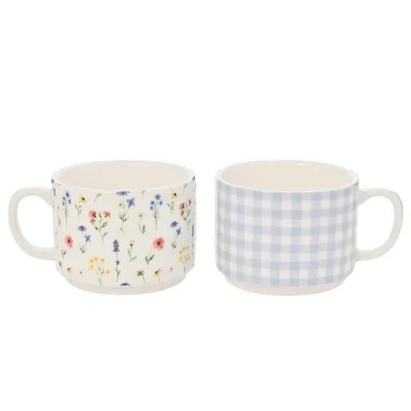 Set of 2 Stacking Mugs - Multicolor, Ceramic
