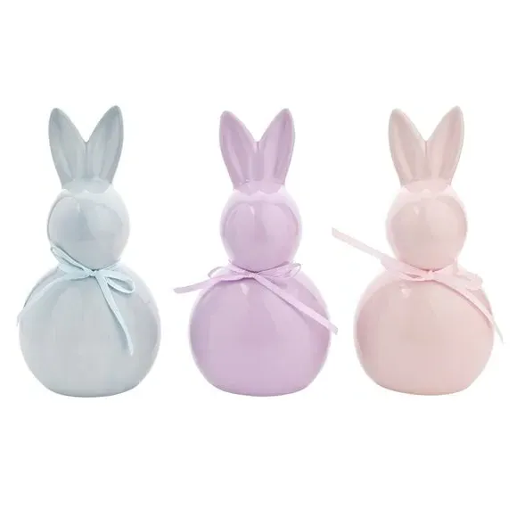 Set of 3 Bunny Ornaments - Multicolor, Ceramic