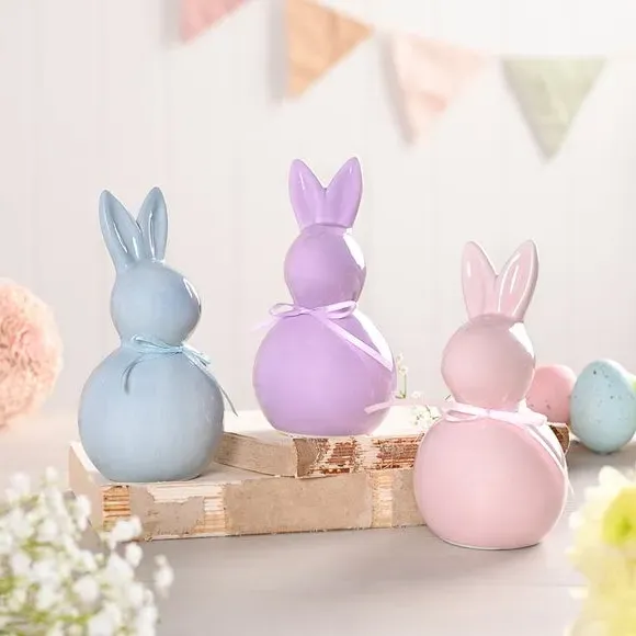 Set of 3 Bunny Ornaments - Multicolor, Ceramic image