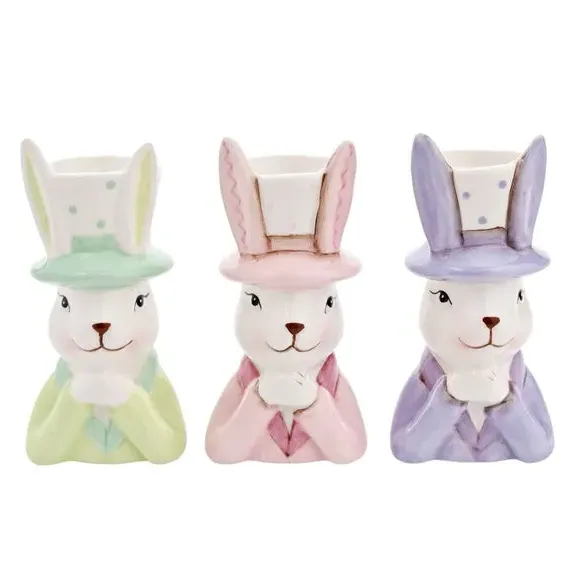 Set of 3 Bunny Plant Pots - Multicolor