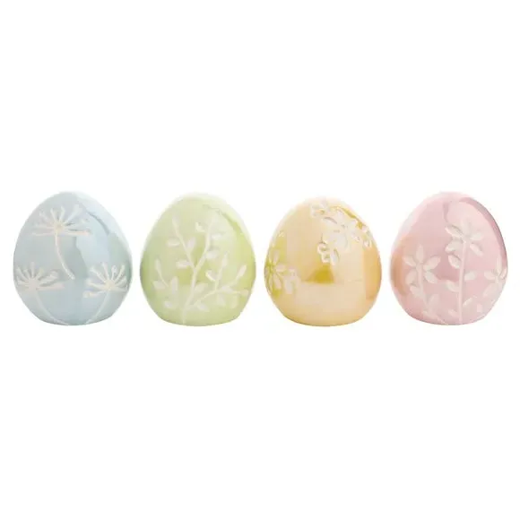 Set of 4 Egg Ornaments - Multicolor, Ceramic