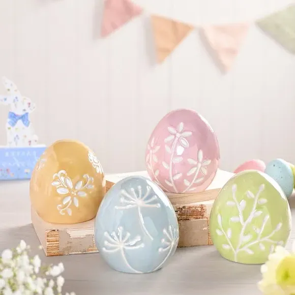 Set of 4 Egg Ornaments - Multicolor, Ceramic image