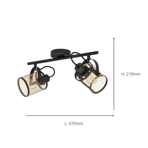 2-Light Adjustable Ceiling Spotlight - Black, Metal