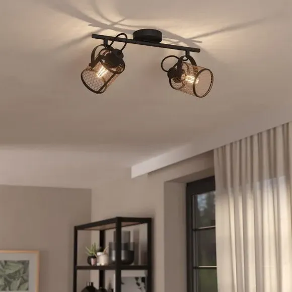 2-Light Adjustable Ceiling Spotlight - Black, Metal image