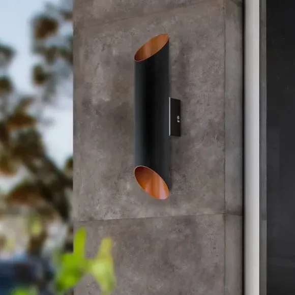 2 Light LED Outdoor Wall Light - Black, Metal