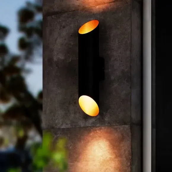 2 Light LED Outdoor Wall Light - Black, Metal