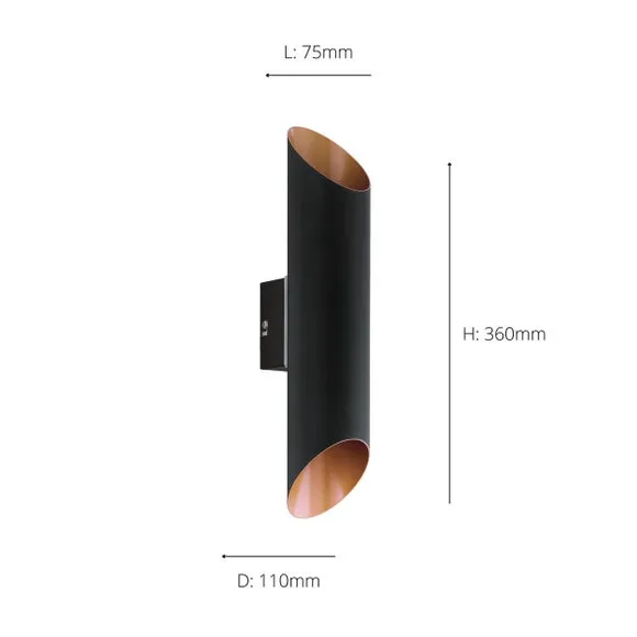 2 Light LED Outdoor Wall Light - Black, Metal