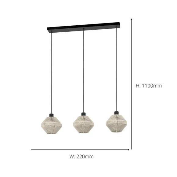 3-Light Adjustable Pendant Light - Black, Steel