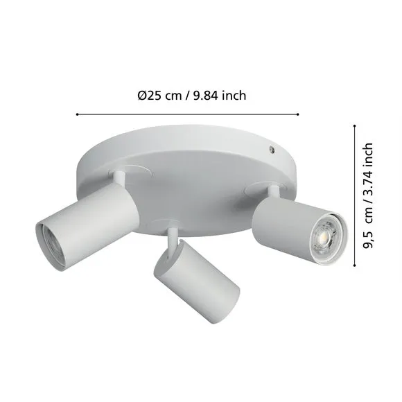3-Light Adjustable Semi Flush Spotlight - White