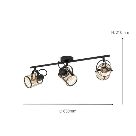 3-Light Adjustable Spotlight - Black, Metal