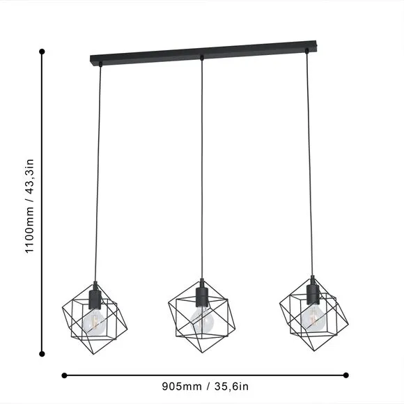 3-Light Ceiling Light Industrial Style - Black Steel