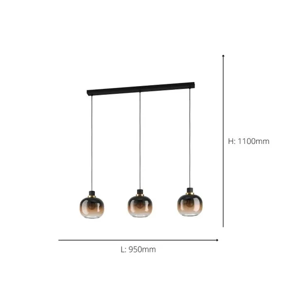 3-Light Ceiling Light with Glass Shades - Brown