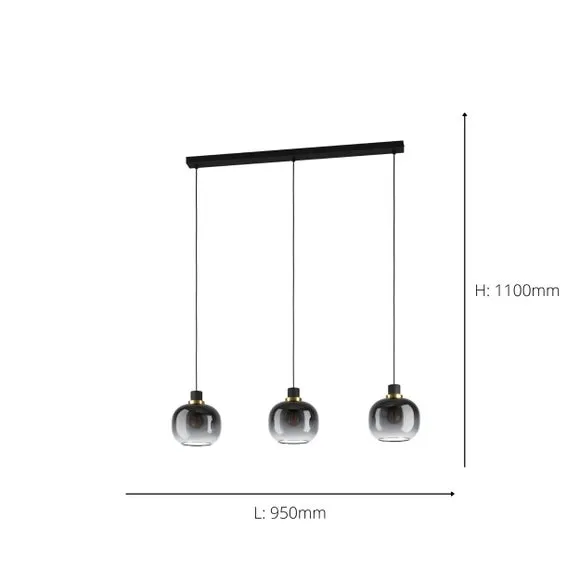 3-Light Ceiling Light with Glass Shades - Grey
