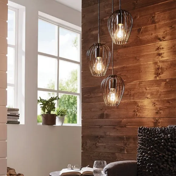 3-Light Cluster Ceiling Light - Black, Metal