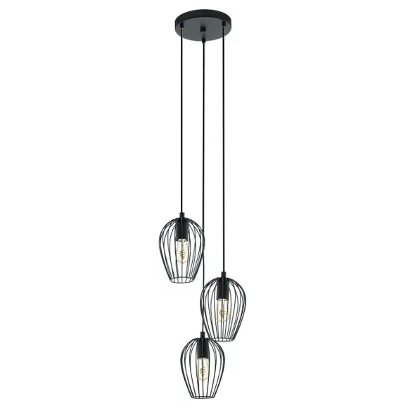 3-Light Cluster Ceiling Light - Black, Metal