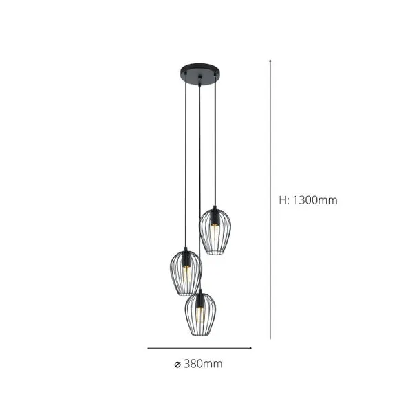 3-Light Cluster Ceiling Light - Black, Metal