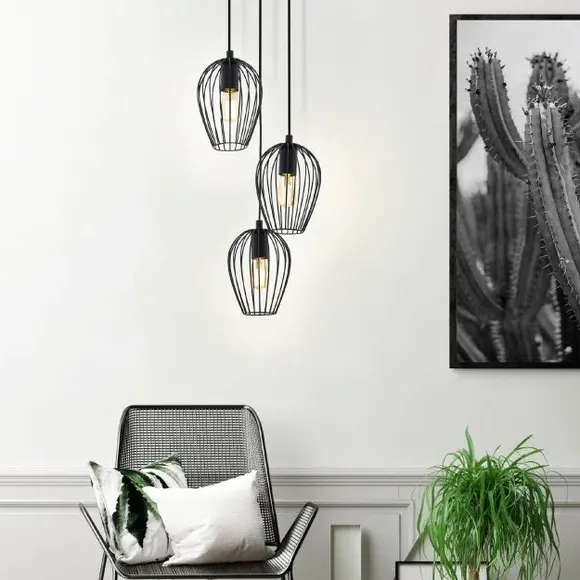 3-Light Cluster Ceiling Light - Black, Metal image