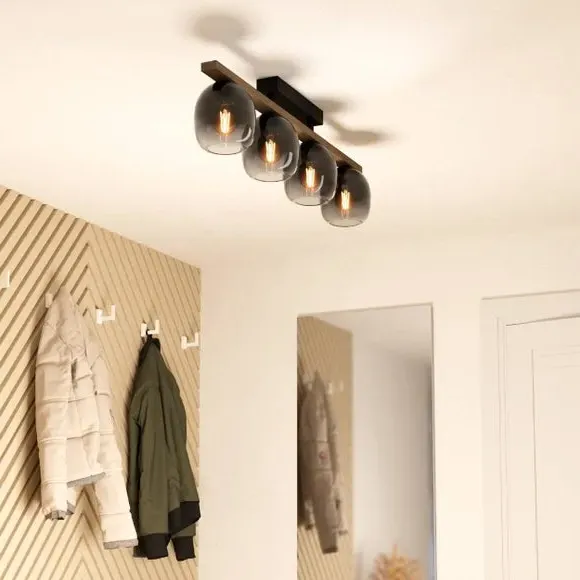 3 Light Flush Ceiling Light - Brown, Glass image