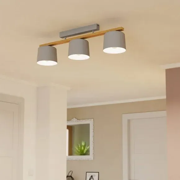 3-Light Flush Spotlight Bar - Grey, Wood image