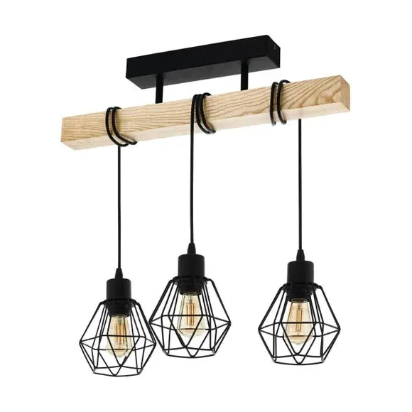 3-Light Semi Flush Ceiling Light - Brown, Wood