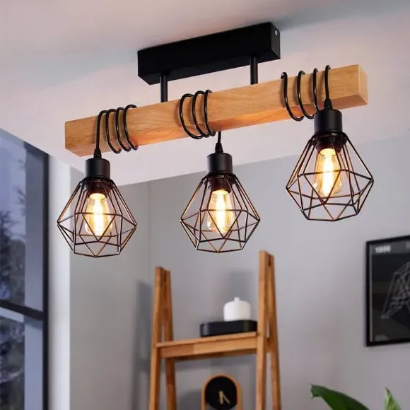 3-Light Semi Flush Ceiling Light - Brown, Wood image