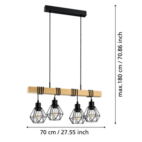 4-Light Ceiling Light with Adjustable Shades - Black