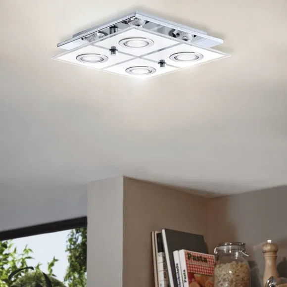 4-Light LED Flush Ceiling Light - Chrome, Steel image
