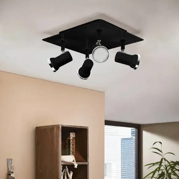 4-Light Semi Flush Spotlight - Black, Steel