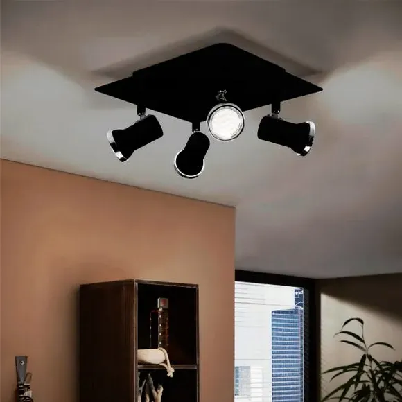 4-Light Semi Flush Spotlight - Black, Steel