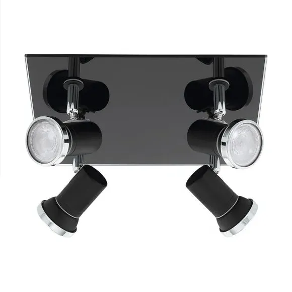 4-Light Semi Flush Spotlight - Black, Steel