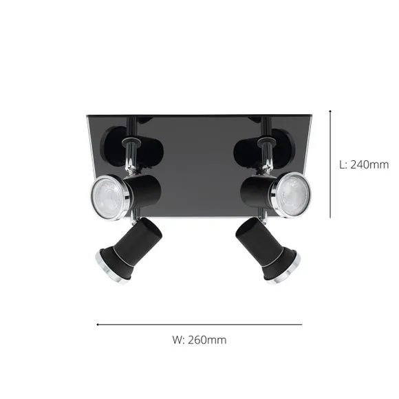 4-Light Semi Flush Spotlight - Black, Steel