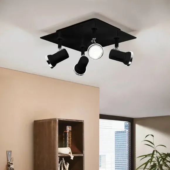 4-Light Semi Flush Spotlight - Black, Steel image