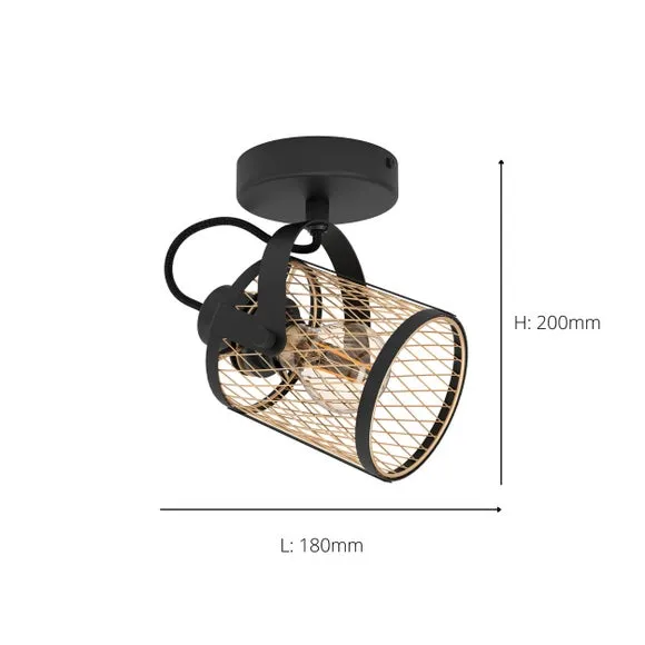 Adjustable Wall Ceiling Spotlight - Black, Metal