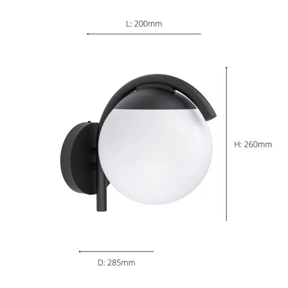 Arched Wall Light with IP44 Rating - Black, Metal