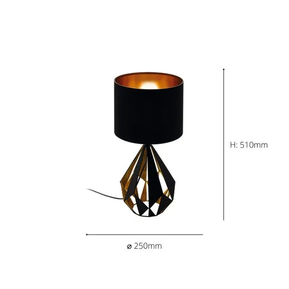 Art Deco Table Lamp with In-Line Switch - Black