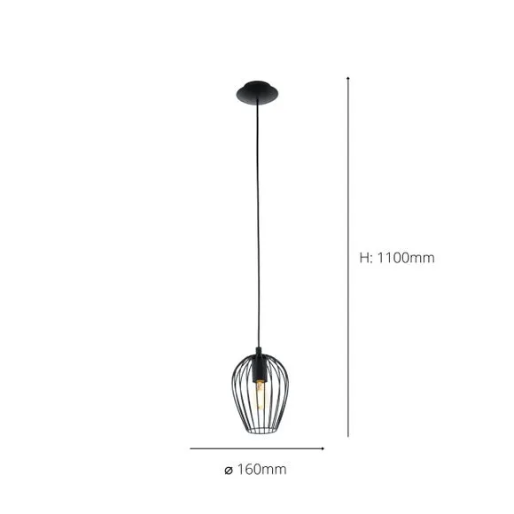 Caged Hanging Pendant Light - Black, Metal