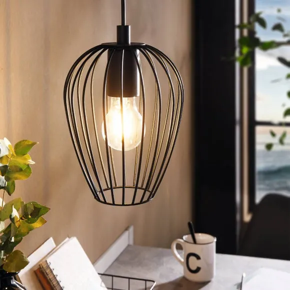 Caged Hanging Pendant Light - Black, Metal image