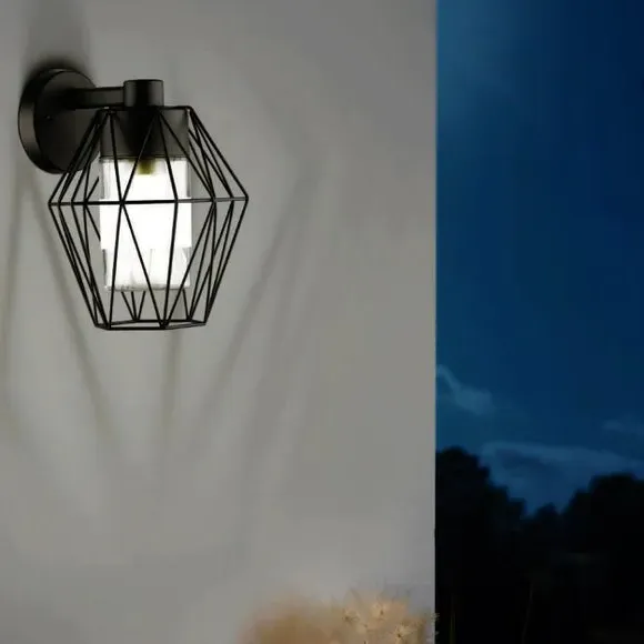 Caged Outdoor Wall Lamp - Black, Steel