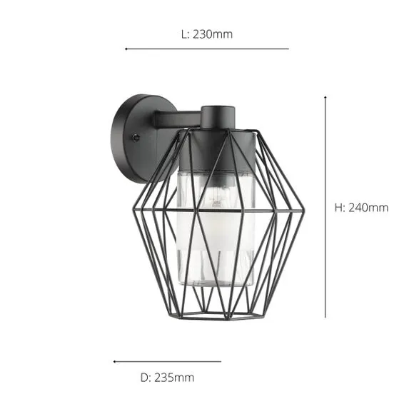 Caged Outdoor Wall Lamp - Black, Steel