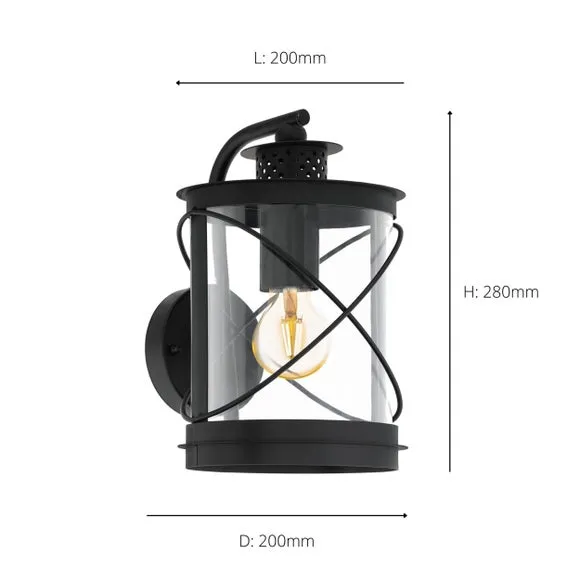 Caged Outdoor Wall Light - Black, Steel