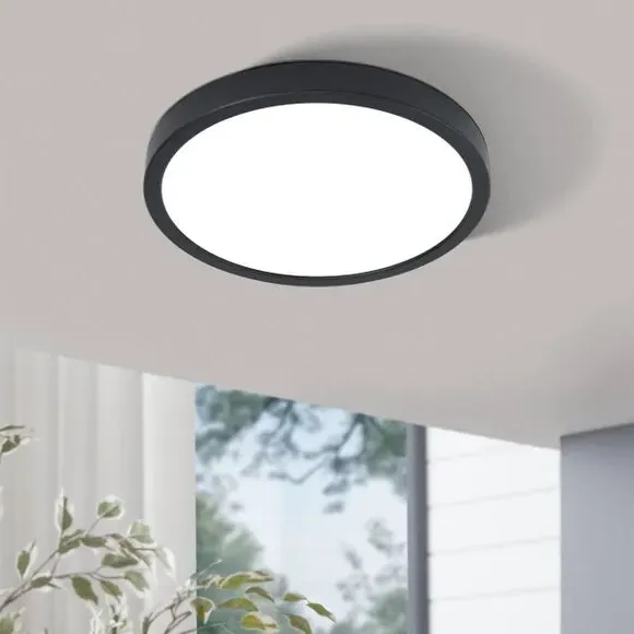Circular Flush Ceiling Light - Black, Metal