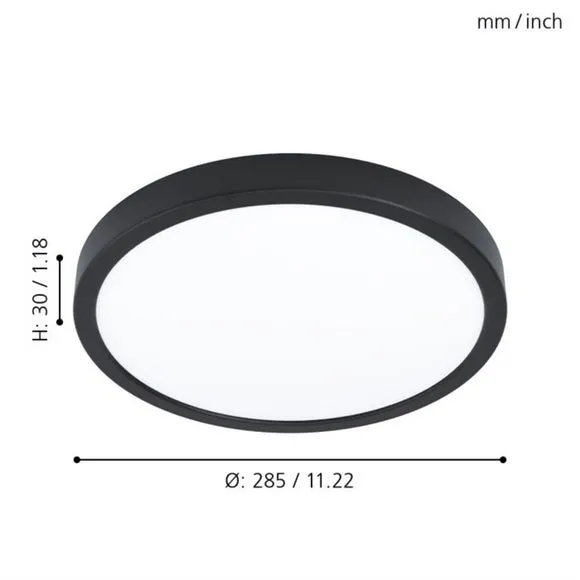 Circular Flush Ceiling Light - Black, Metal