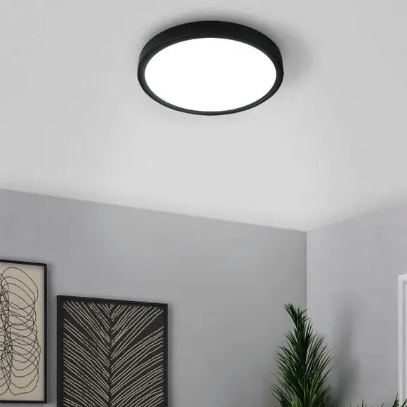 Circular Flush Ceiling Light - Black, Metal image