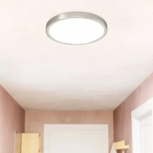 Circular Flush Ceiling Light - Satin Nickel, Metal