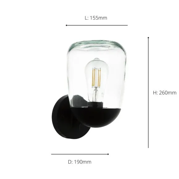 Circular Wall Light IP44 Rated - Black, Glass