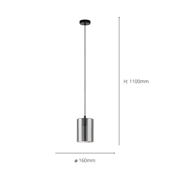Cylindrical Pendant Light - Black, Smoked Glass