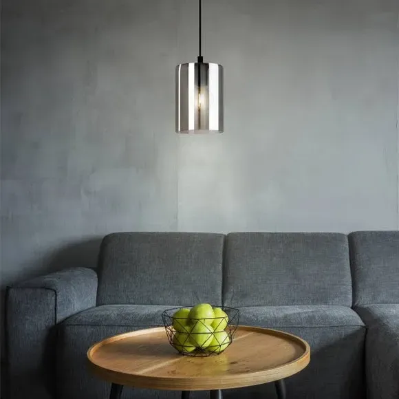 Cylindrical Pendant Light - Black, Smoked Glass image