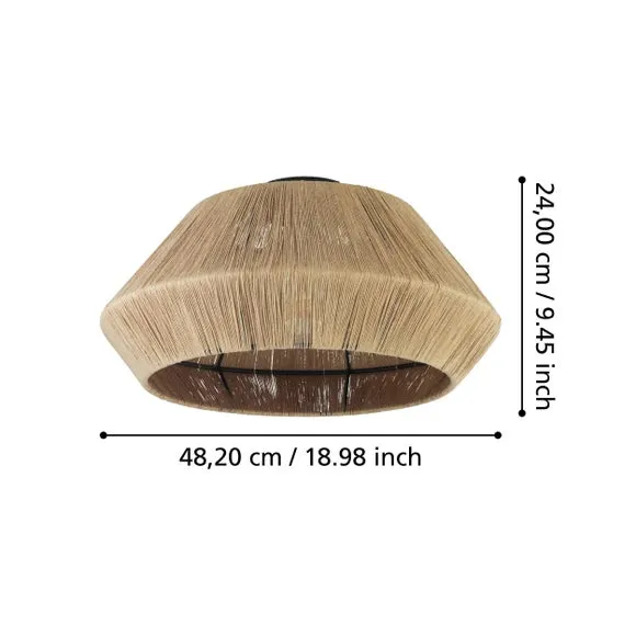Diamond Flush Ceiling Light - Black, Hemp Yarn