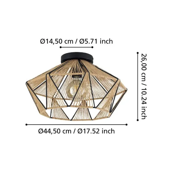 Diamond Flush Ceiling Light - Black, Wire